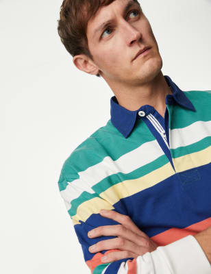 Pure Cotton Colour Block Striped Rugby Shirt