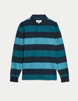 Regular Fit Pure Cotton Stripes Polo Collar Tshirt