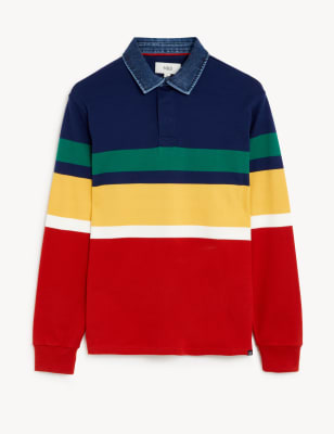 Pure Cotton Striped Long Sleeve Rugby Shirt