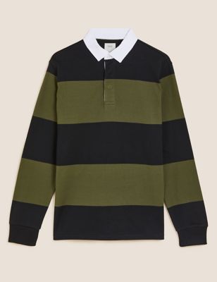 M&S Mens Pure Cotton Striped Rugby Top