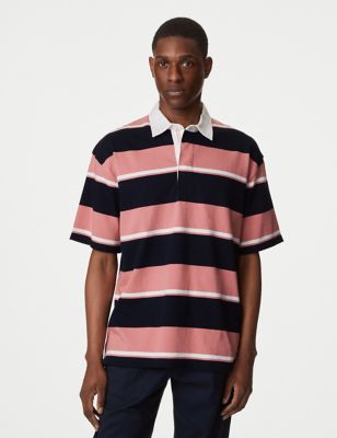 Pure Cotton Striped Short Sleeve Rugby Shirt - TW