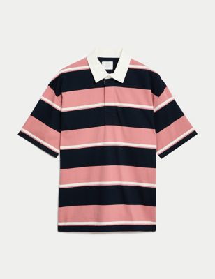 Pure Cotton Striped Short Sleeve Rugby Shirt