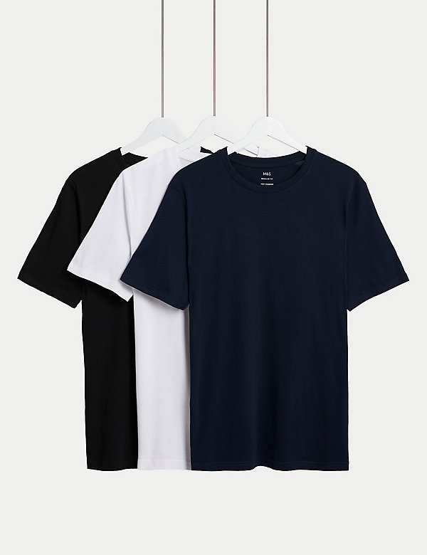 T-Shirt με κλειστή στρογγυλή λαιμόκοψη από 100% βαμβάκι, σετ των 3 - GR