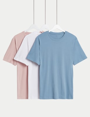 

Mens M&S Collection 3pk Pure Cotton Crew Neck T-Shirts - Pale Blue Mix, Pale Blue Mix