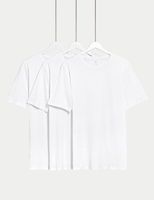 3pk Slim Fit Pure Cotton Crew Neck T-Shirts - HU