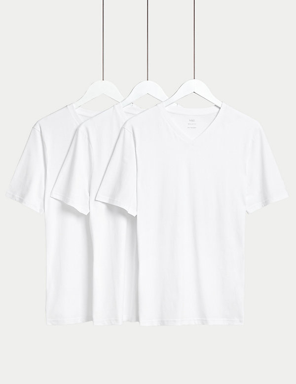 3pk Pure Cotton V-Neck T-Shirts - ID