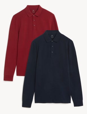 

M&S Collection Pack de 2 polos 100% algodón de manga largaMens - Navy Mix, Navy Mix