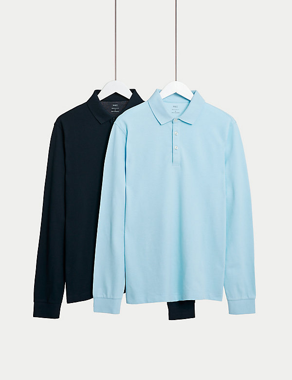 2pk Pure Cotton Long Sleeve Polo Shirts - CZ