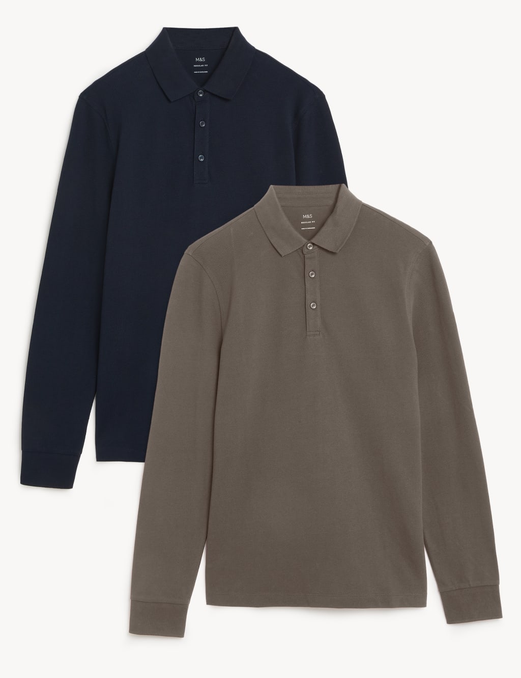 2pk Pure Cotton Long Sleeve Polo Shirts image 1