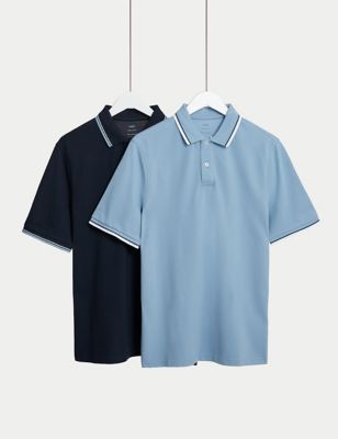 

Mens M&S Collection 2pk Pure Cotton Tipped Polo Shirts - Navy Mix, Navy Mix