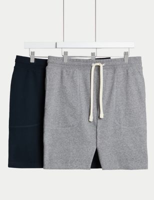 M&S Men's 2pk Pure Cotton Jersey Shorts - MREG - Grey Mix, Grey Mix,Black Mix,Blue Mix