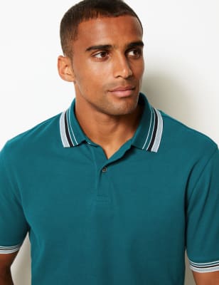 Polo 100&nbsp;% coton avec encolure &agrave; bordures contrast&eacute;es