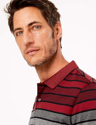 Polo 100&nbsp;% coton &agrave; rayures