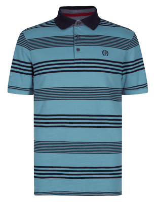 Pure Cotton Textured Piqué Striped Polo Shirt | Blue Harbour | M&S