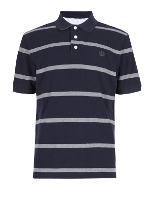 Pure Cotton Tailored Fit Striped Polo Shirt | Blue Harbour | M&S