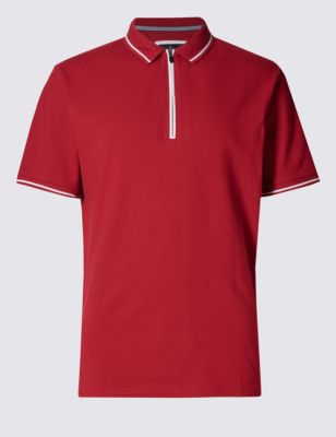 Cotton Rich Tailored Fit Half Zipped Polo Shirt | Blue Harbour | M&S
