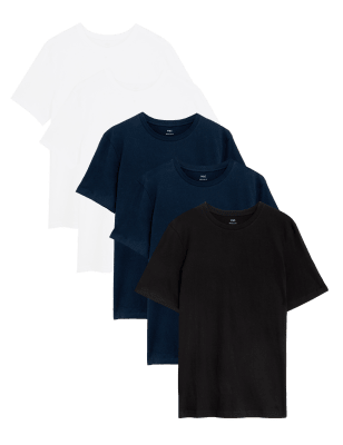 

Mens M&S Collection 5pk Pure Cotton Crew Neck T-Shirts - Navy Mix, Navy Mix