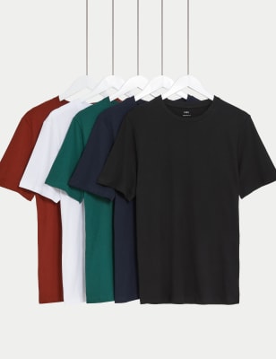 

Mens M&S Collection 5pk Pure Cotton Crew Neck T-Shirts - Green Mix, Green Mix
