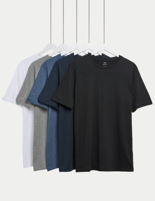 5pk Pure Cotton Crew Neck T-Shirts