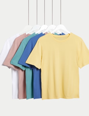 

M&S Collection Pack de 5 camisetas 100% algodón de escote cerradoMens - Yellow Mix, Yellow Mix