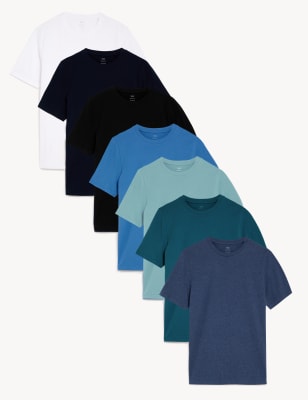 

Mens M&S Collection 7pk Pure Cotton Crew Neck T-Shirts - Blue Mix, Blue Mix