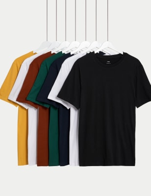 

M&S Collection Pack de 7 camisetas 100% algodón de escote cerradoMens - Gold Mix, Gold Mix