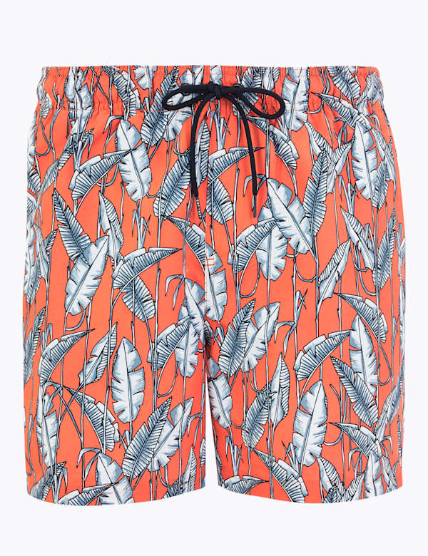 Quick Dry Leaf Print Swim Shorts