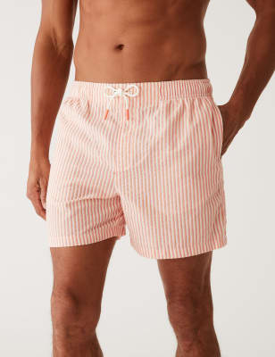 

Mens M&S Collection Schnell trocknende gestreifte Seersucker-Badehose - Medium Coral, Medium Coral