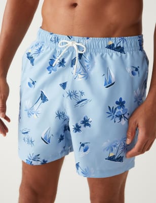 Quick Dry Hawaiian Print Swim Shorts