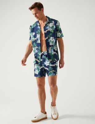 Quick Dry Hawaiian Print Swim Shorts - NO