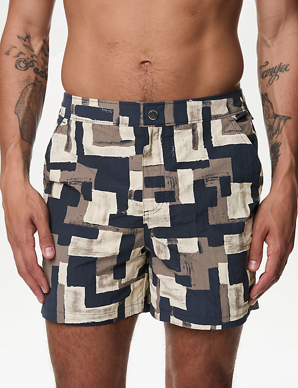 Quick Dry Abstract Print Swim Shorts - IS