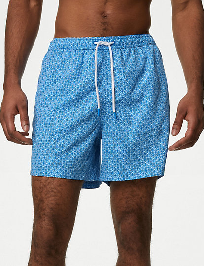 M&S Collection Quick Dry Geometric Print Swim Shorts - Sreg - Bright Blue, Bright Blue