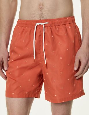 M&S Mens Quick Dry Geometric Print Swim Shorts - MREG - Coral, Coral