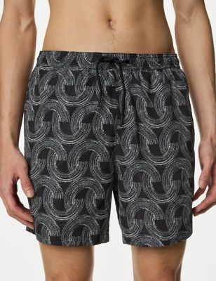 M&S Mens Quick Dry Abstract Print Swim Shorts - SREG - Black Mix, Black Mix