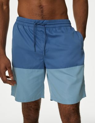 M&S Men's Quick Dry Longer Length Swim Shorts - Blue Mix, Blue Mix