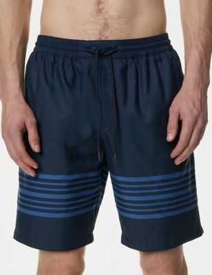 M&S Men's Quick Dry Striped Longer Length Swim Shorts - MREG - Dark Navy, Dark Navy