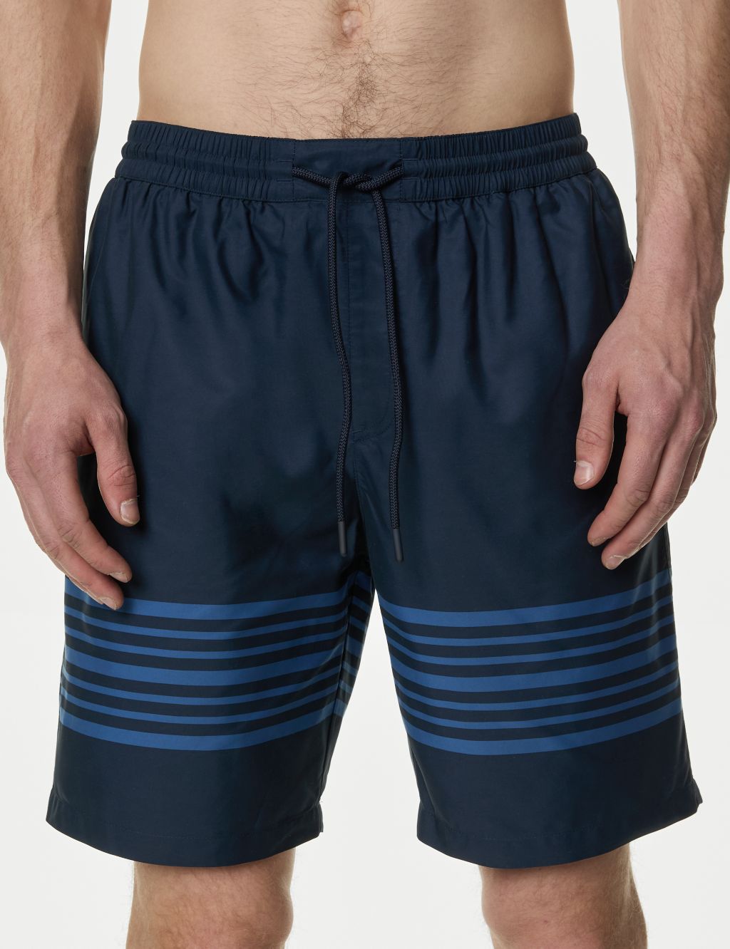 Quick Dry Striped Longer Length Swim Shorts