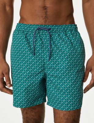 M&S Mens Geometric Print Swim Shorts - MREG - Green Mix, Green Mix