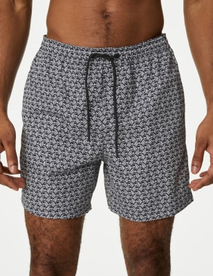 M&S Mens Quick Dry Geometric Print Swim Shorts - MREG - Black Mix, Black Mix