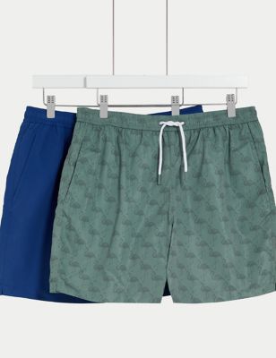 M&S Men's 2pk Quick Dry Swim Shorts - MREG - Green Mix, Green Mix