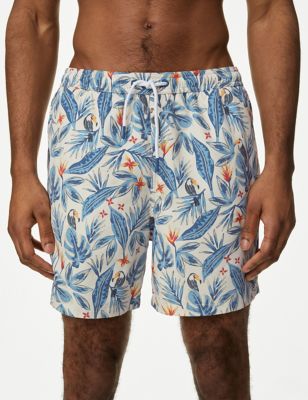 M&S Men's Quick Dry Tropical Graphic Swim Shorts - MREG - Ecru, Ecru