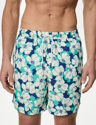 M&S Men's Quick Dry Floral Swim Shorts - MREG - Cobalt, Cobalt
