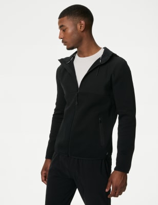 

Mens Goodmove Hoodie mit hohem Baumwollanteil, Reißverschluss und Blockfarben - Black, Black