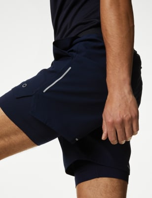 Goodmove Mens Two Layer Drawstring Zip Pocket Shorts - SREG - Navy, Navy,Black,Mid Blue,Dark Sage