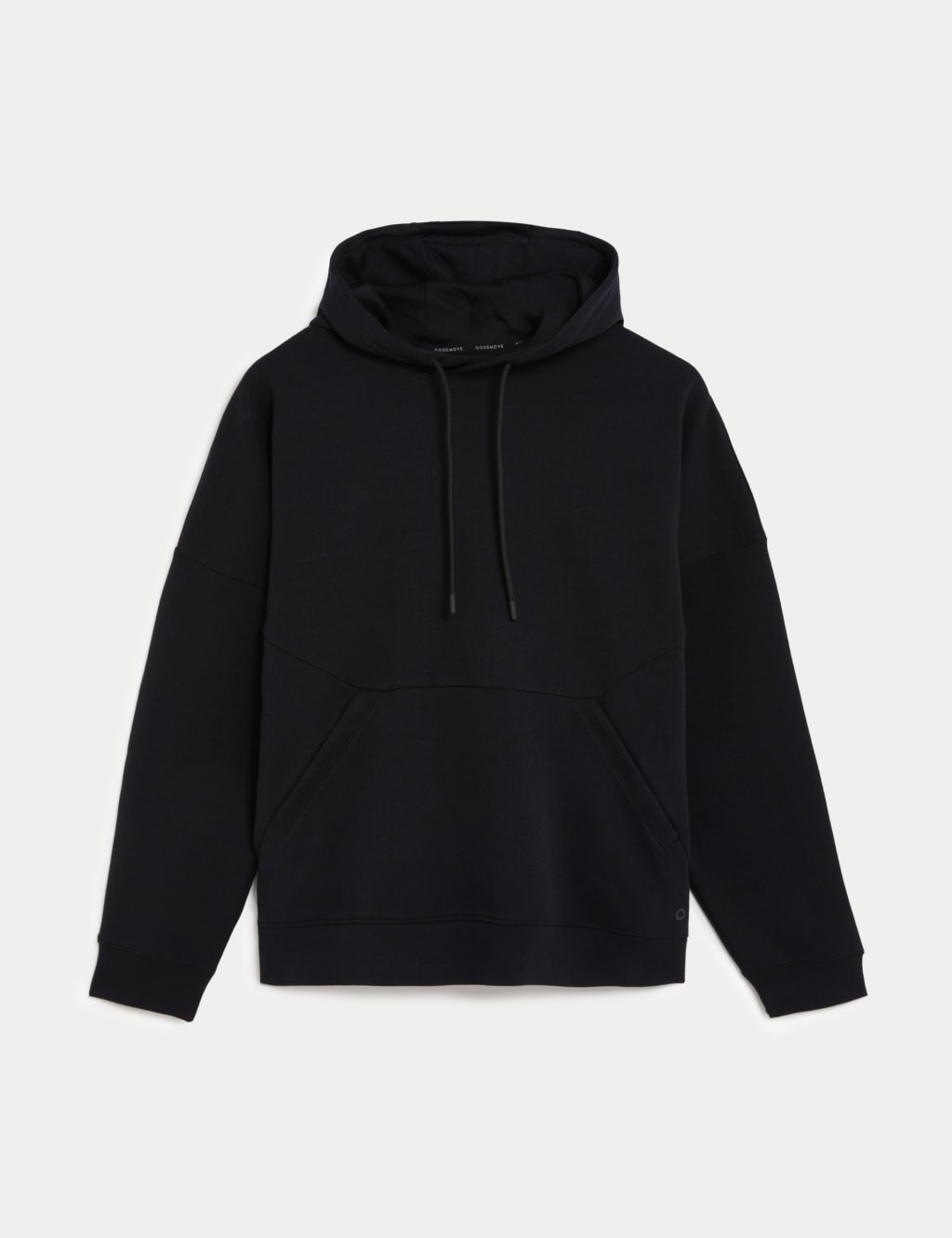 Slinky black hoodie with front tie … says M