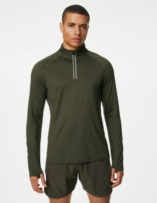 

Mens Goodmove Half Zip Long Sleeve Top - Khaki, Khaki