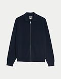 Pure Merino Wool Rich Zip Up Knitted Jacket with Silk