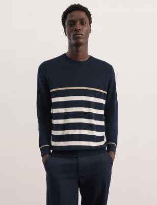 Merino Wool Rich Striped Knitted Jumper - GR