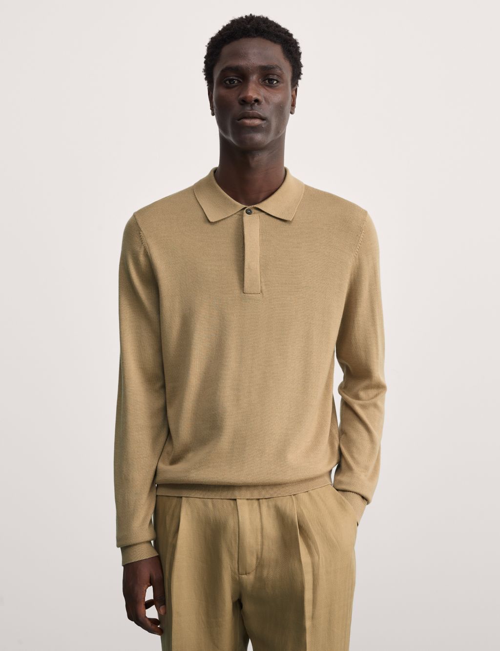 Merino Wool Silk Blend Knitted Polo Shirt