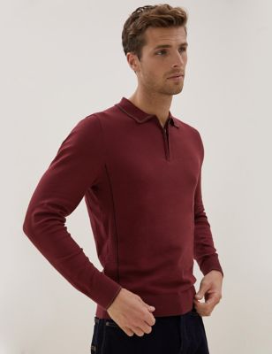 

Mens Autograph Cotton Rich Neck Knitted Polo Shirt - Conker, Conker